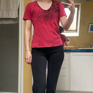 Y2K Red-pink Patterned T shirt